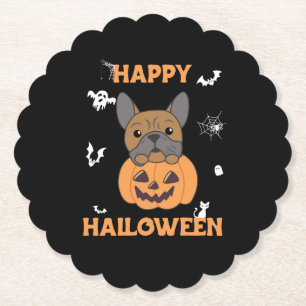 Dessous-de-verre En Papier Bulldog En Chiens Citrouilles Mignons Joyeux Hallo