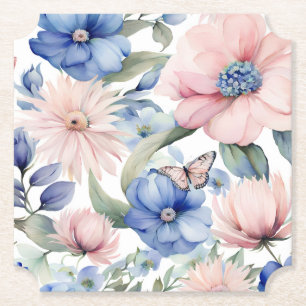 Dessous-de-verre En Papier Bunch de fleurs rose et bleu classique