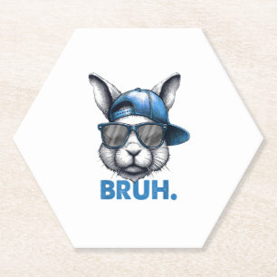 Dessous-de-verre En Papier Bunny Face Bruh Mème Drôle Dire Bro Salutation Eas