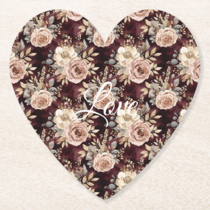 Dessous-de-verre En Papier Burgundy Rouge Blush Floral Mariage
