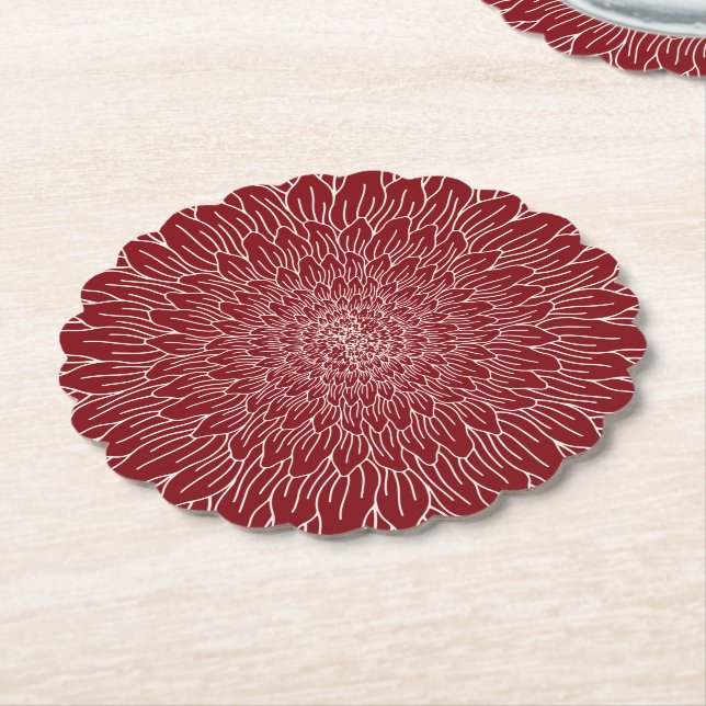 Dessous-de-verre En Papier Burgundy rouge fleur répétée botanique floral beve (Incliné)