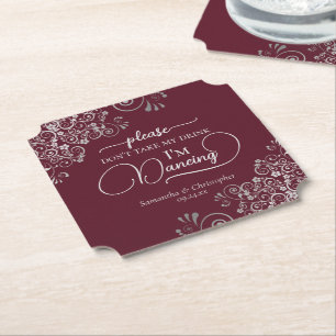 Dessous-de-verre En Papier Burgundy & Silver Posh Ne prenez pas mon Mariage d