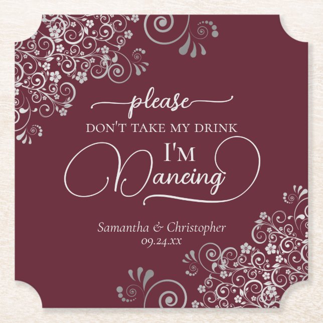 Dessous-de-verre En Papier Burgundy & Silver Posh Ne prenez pas mon Mariage d (Devant)
