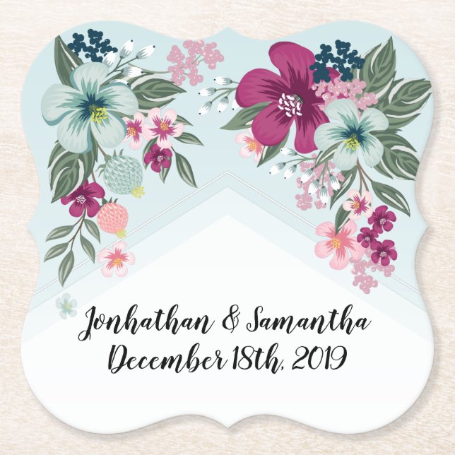 Dessous-de-verre En Papier Buvez des Barres Tropiques Fleur sur Blue Ombre (Devant)