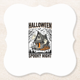 Dessous-de-verre En Papier Cabine effrayante d'Halloween Art vintage de nuit 