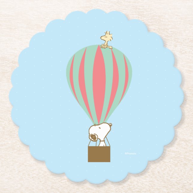 Dessous-de-verre En Papier cacahuètes | Snoopy & Woodstock Hot Air Balloon (Devant)