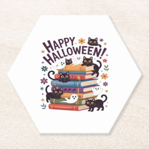 Dessous-de-verre En Papier Cadeaux de chat fantôme amateur de lecture Hallowe