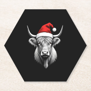 Dessous-de-verre En Papier Cadeaux de Noël de bébé mignon vache highland Sant