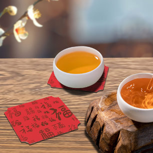 Dessous-de-verre En Papier Calligraphie de caractères chinois de fête 福 Bénéd