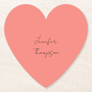Dessous-de-verre En Papier Calligraphie Elégant Coral rose Plaine Nom simple