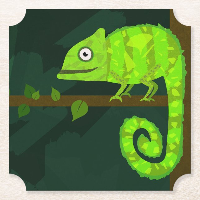 Dessous-de-verre En Papier Caméléon mignon vert (Devant)