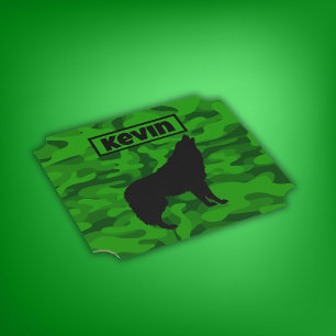 Dessous-de-verre En Papier Camo vert moderne noir Wolf Silhouette Monogramme