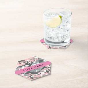 Dessous-de-verre En Papier Camouflage rose et gris Votre nom Personnalisez