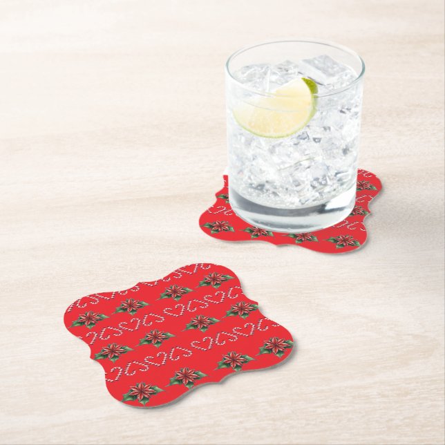 Dessous-de-verre En Papier Candy Cane Heart and Holly Pattern – Festive Chris (En situation)