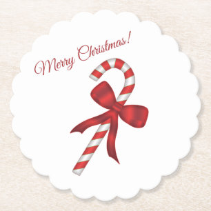 Dessous-de-verre En Papier Canne à bonbons festive de Noël avec noeud rouge