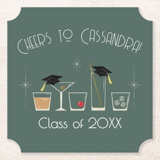 Dessous-de-verre En Papier Cap and Cocktail Graduation Party (Devant)