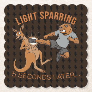 Dessous-de-verre En Papier Capybara drôle vs Kangourou Sparring Léger MMA Mem