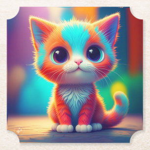 Dessous-de-verre En Papier Caricature à chaton de couleur arc-en-ciel-68677