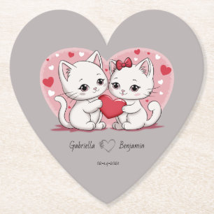 Dessous-de-verre En Papier Caricature mignonne Amoureux de les chats Coeurs S
