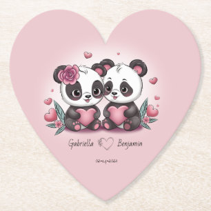 Dessous-de-verre En Papier Caricature mignonne Panda Les amoureux Coeurs Sain