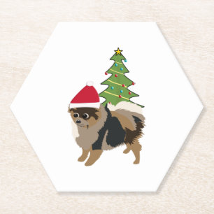 Dessous-de-verre En Papier Caricature mignonne Sable Pomeranian dans un chape