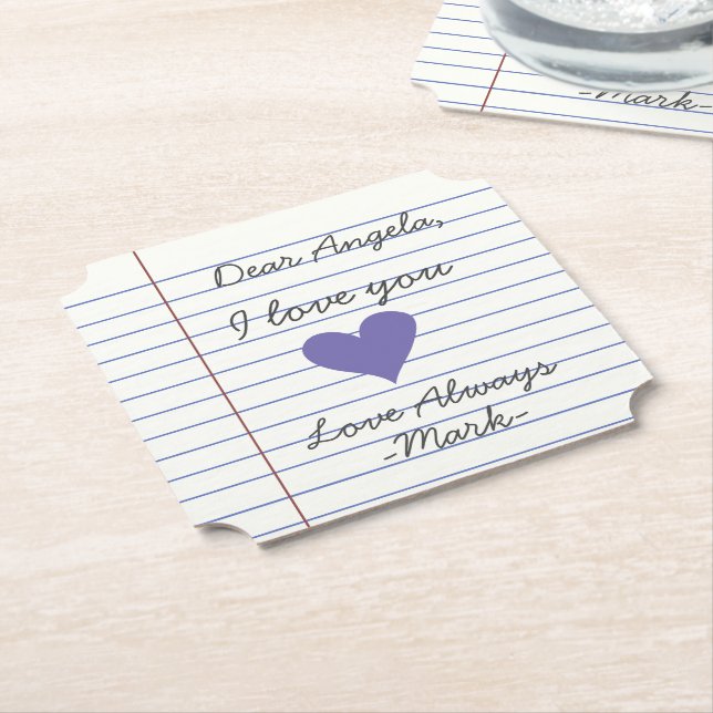 Dessous-de-verre En Papier Carnet manuscrit lettre d'amour ou message personn (Incliné)