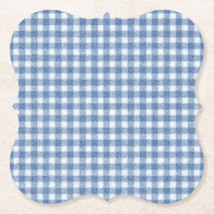 Dessous-de-verre En Papier Carreaux Gingham Bleu et Blanc Classiques