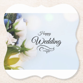 Dessous-de-verre En Papier Carte de vœux de mariage – Design élégant bleu flo