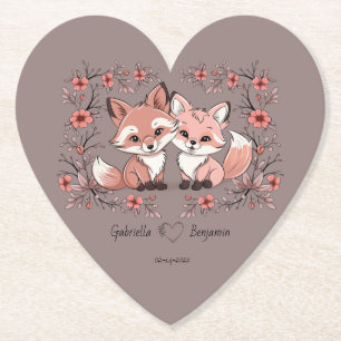 Dessous-de-verre En Papier Cartoon mignon Fox Amateurs Coeurs Saint Valentin