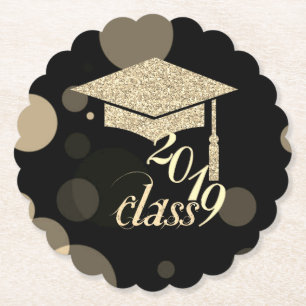Dessous-de-verre En Papier Casquette de remise des diplômes pailletée or élég