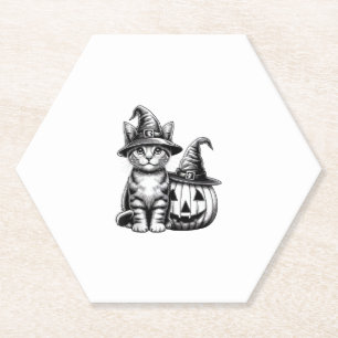 Dessous-de-verre En Papier Casquette de sorcière chat mignonne Citrouille Amo