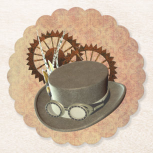 Dessous-de-verre En Papier Casquette et engrenages Steampunk