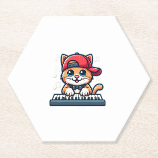 Dessous-de-verre En Papier Cat Jouer Piano Design pour la musique et les Amou