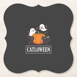 Dessous-de-verre En Papier Catloween Drôle Chat Halloween Fantôme Citrouille