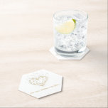 Dessous-de-verre En Papier Celestial Gold Heart Wedding Coasters - Our Love<br><div class="desc">Elevate your wedding decor with these sophisticated celestial hexagon coasters. Featuring a stunning gold geometric heart constellation and the romantic script "Our Love,  Written in the Stars, " these coasters add a modern,  mystical touch to your reception tables or cocktail bar.</div>