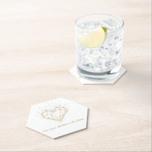 Dessous-de-verre En Papier Celestial Gold Heart Wedding Coasters - Our Love