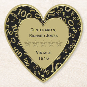 Dessous-de-verre En Papier Centenaire 100e anniversaire Thème noir et or