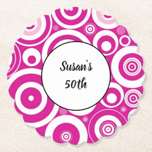 Dessous-de-verre En Papier Cercles rétro concentrés rose mod 50e Anniversaire