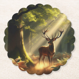 Dessous-de-verre En Papier Cerf dans la forêt matinale