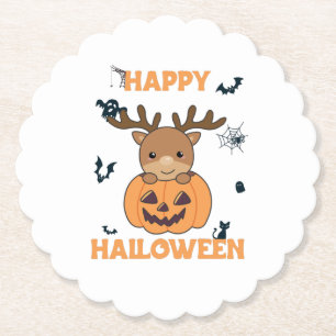 Dessous-de-verre En Papier Cerf En Citrouille Mignonne Cerf Joyeux Halloween
