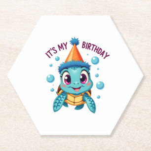 Dessous-de-verre En Papier C'est mon anniversaire Mignonne Tortue de mer Océa