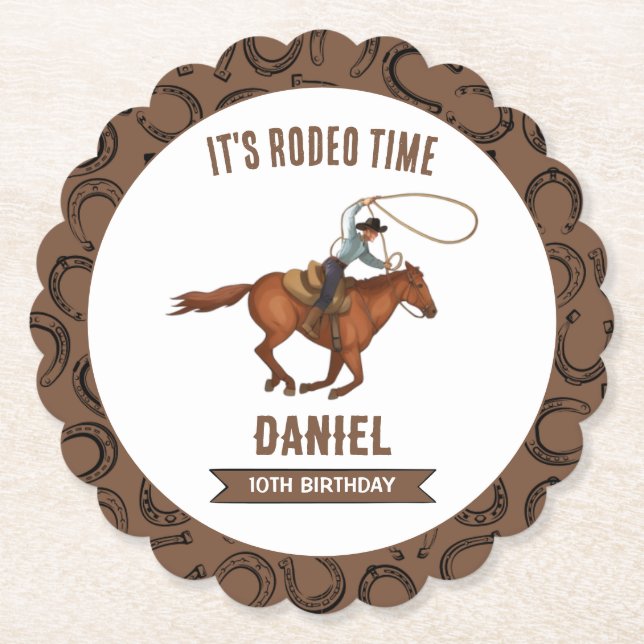 Dessous-de-verre En Papier C'est Rodeo Time Cowboy anniversaire (Devant)