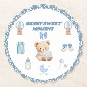 DESSOUS-DE-VERRE EN PAPIER C'EST UN GARÇON BABY SHOWER OURS BLEU RONDS À COQU