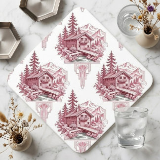 Dessous-de-verre En Papier Chalet de montagne français enneigé Cottagecore Ca