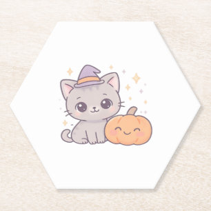 Dessous-de-verre En Papier Chat avec sorcière Casquette et Citrouille sourian