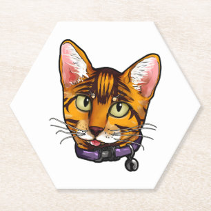 Dessous-de-verre En Papier Chat Bengal Chats Kitty Visage de Dessin Animé Amo