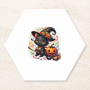 Dessous-de-verre En Papier Chat chauve Chat Noir Sorcière Casquette Citrouill
