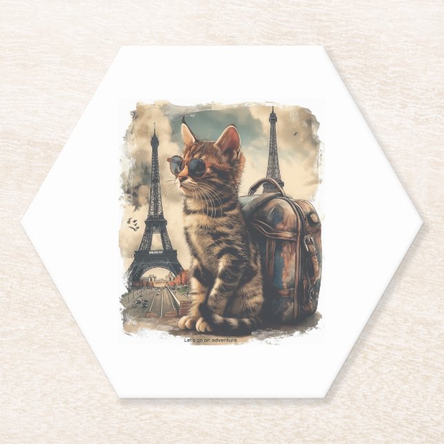 Dessous-de-verre En Papier Chat Compagnon de Voyage (Devant)