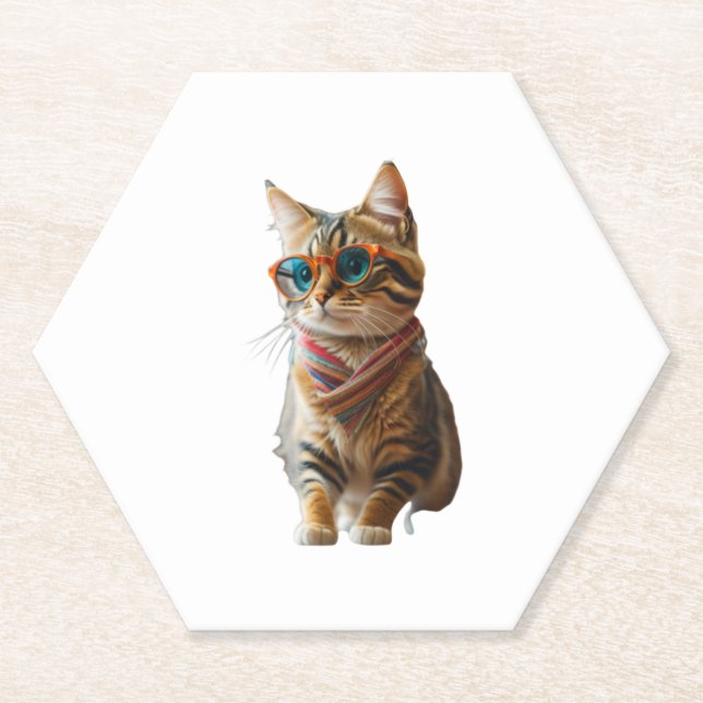 Dessous-de-verre En Papier Chat Cool mignon (Devant)