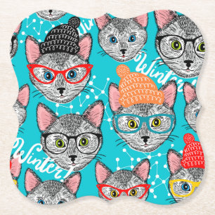 Dessous-de-verre En Papier Chat dans le casquette